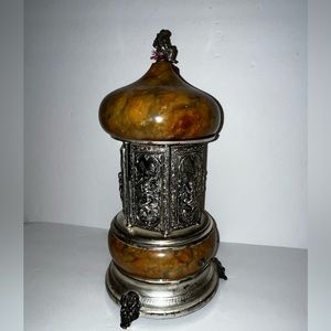 REUGE VINTAGE CIGARETTE LIPSTICK HOLDER CAROUSEL
MUSIC BOX ONYX STONE retro